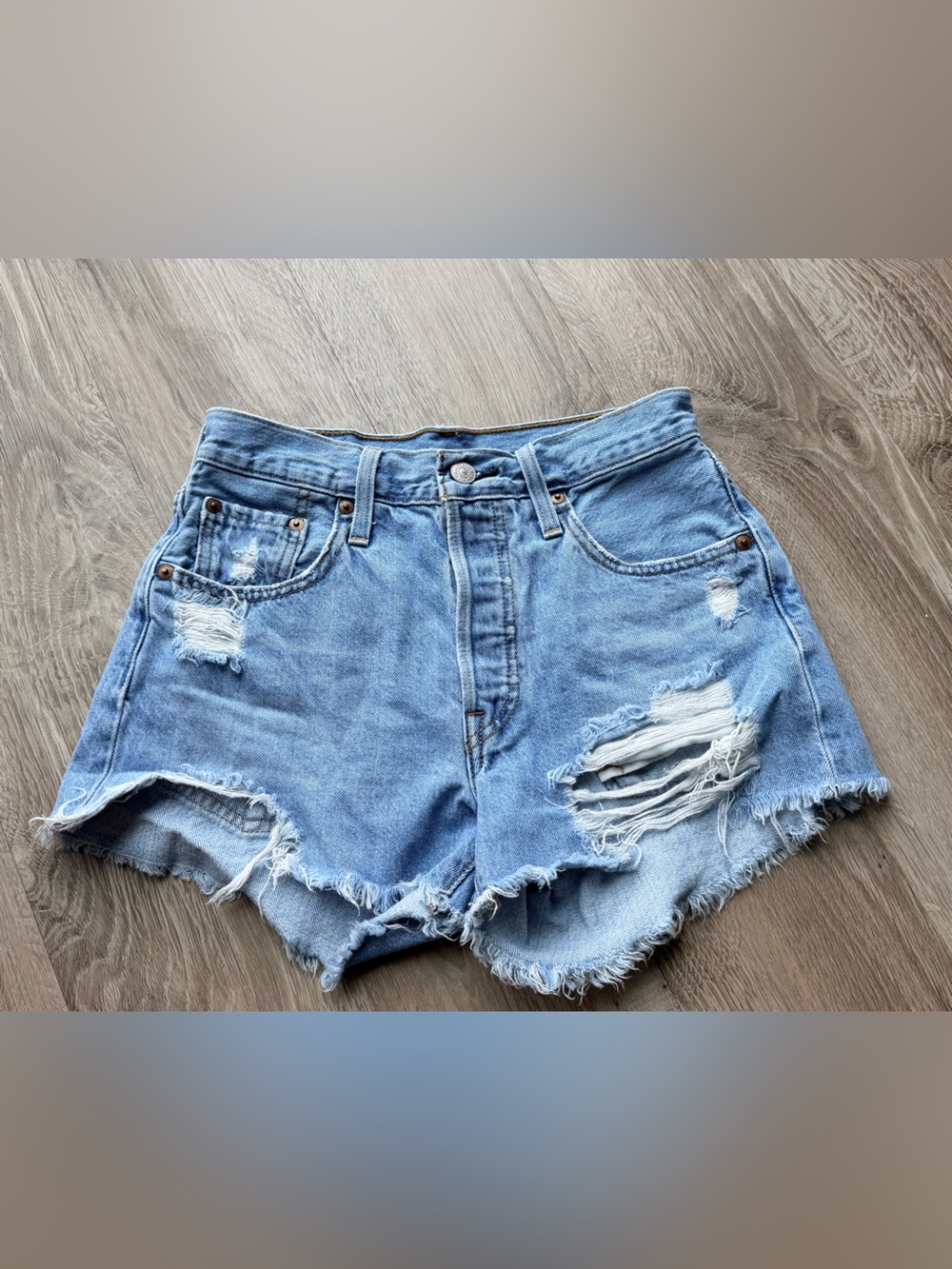 Levi's Light Blue Distressed Denim Jean Shorts